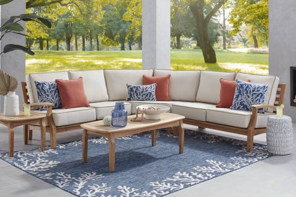 Pleasant Bay Teak 3 Pc Outdoor Sectional with Vapor Cushions