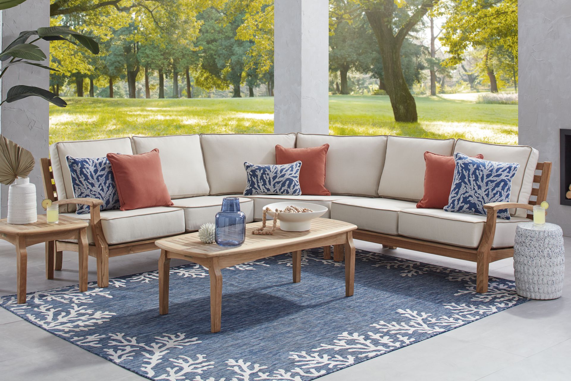 Pleasant Bay Teak 3 Pc Outdoor Sectional with Vapor Cushions - Image 2