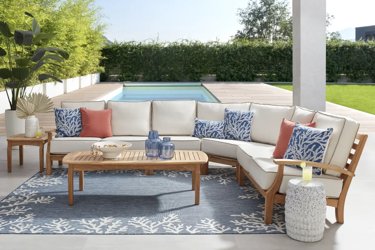 Pleasant Bay Teak 4 Pc Outdoor Sectional with Vapor Cushions