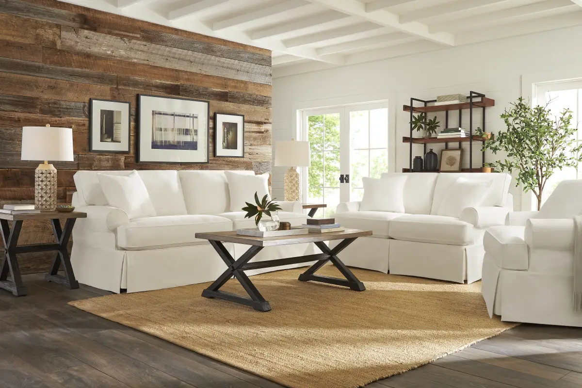 Beachside Walk White Slipcover 8 Pc Living Room