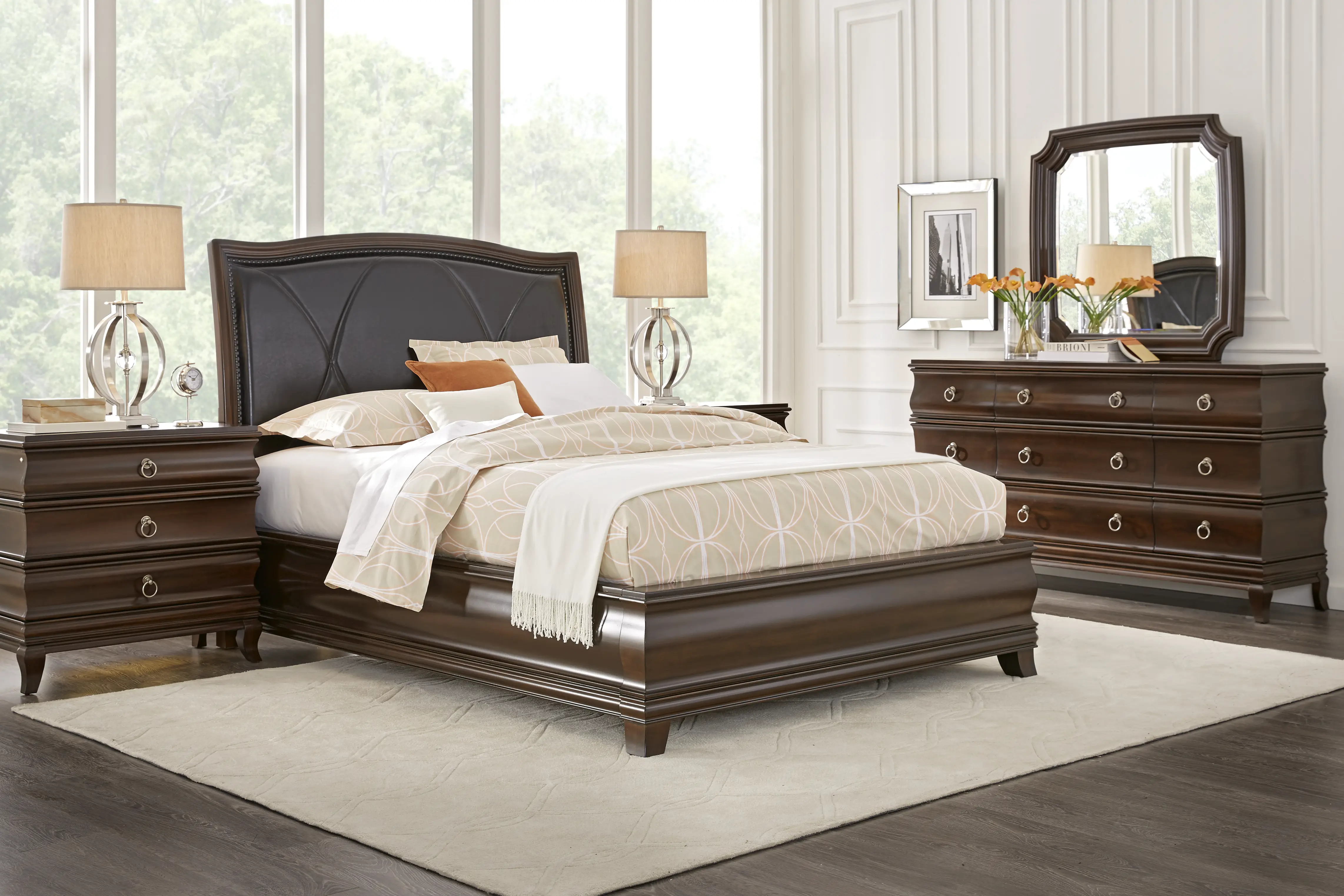 Alexi 5 Pc Dark Cherry Wood Chocolate Brown King Bedroom Set With