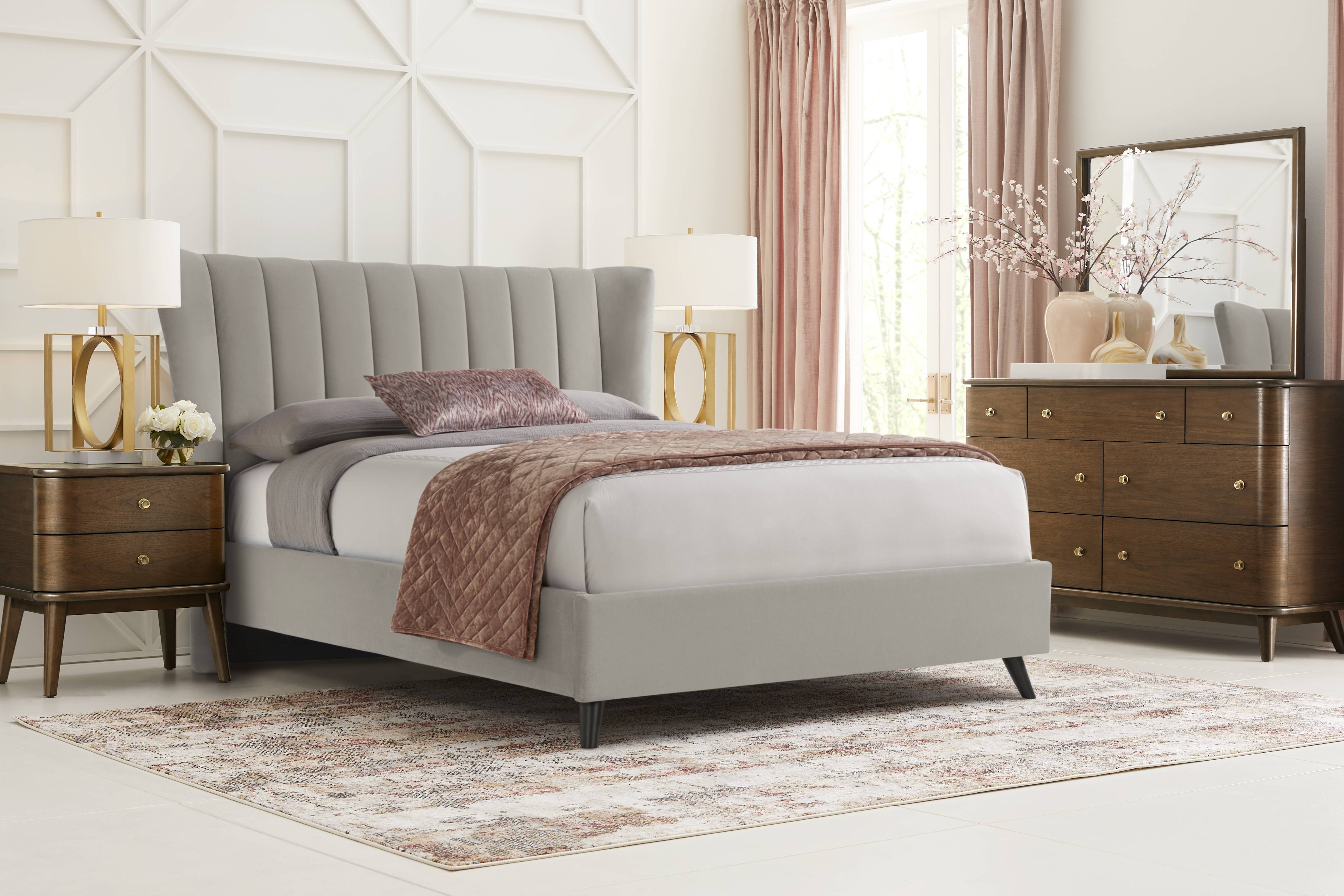 Nanton Park Gray 3 Pc Queen Upholstered Bed - Thumbnail - Image 2