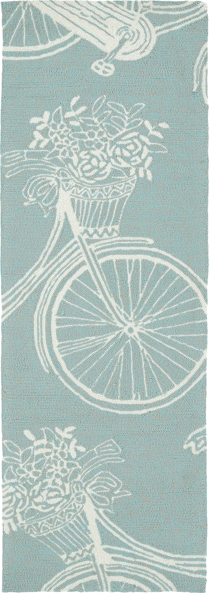 Bicycle Adventure Blue 2' x 6' Indoor/Outdoor Rug - Image 1