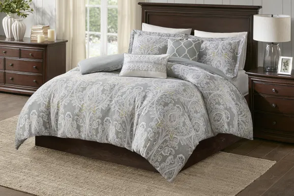 Lulon Gray 5 Pc Full/Queen Duvet Set