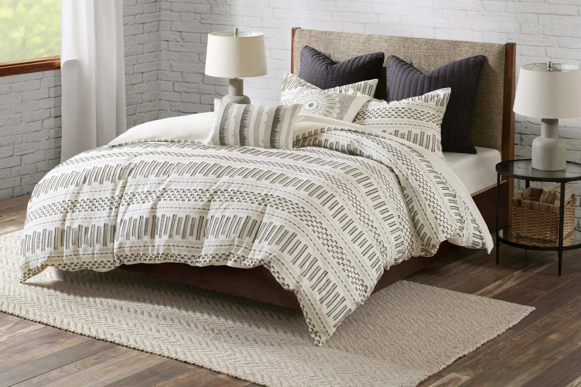 Shrader Ivory Charcoal 3 Pc King/California King Comforter Set - Image 2