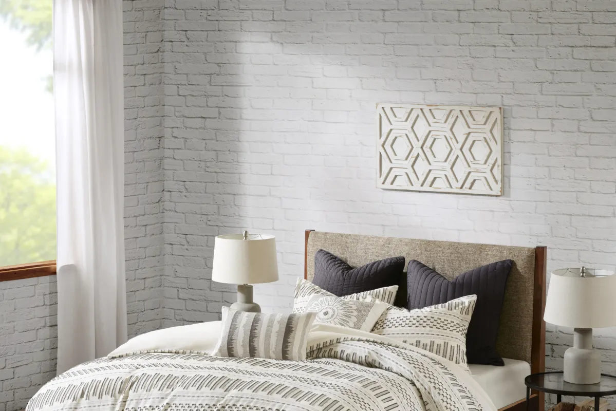 Shrader Ivory Charcoal 3 Pc King/California King Comforter Set