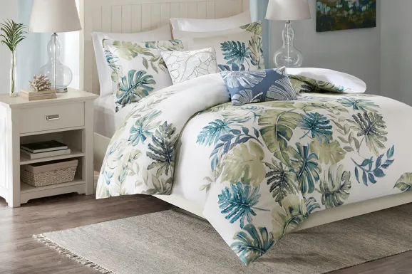 Magoword White Green 5 Pc Full/Queen Duvet Set