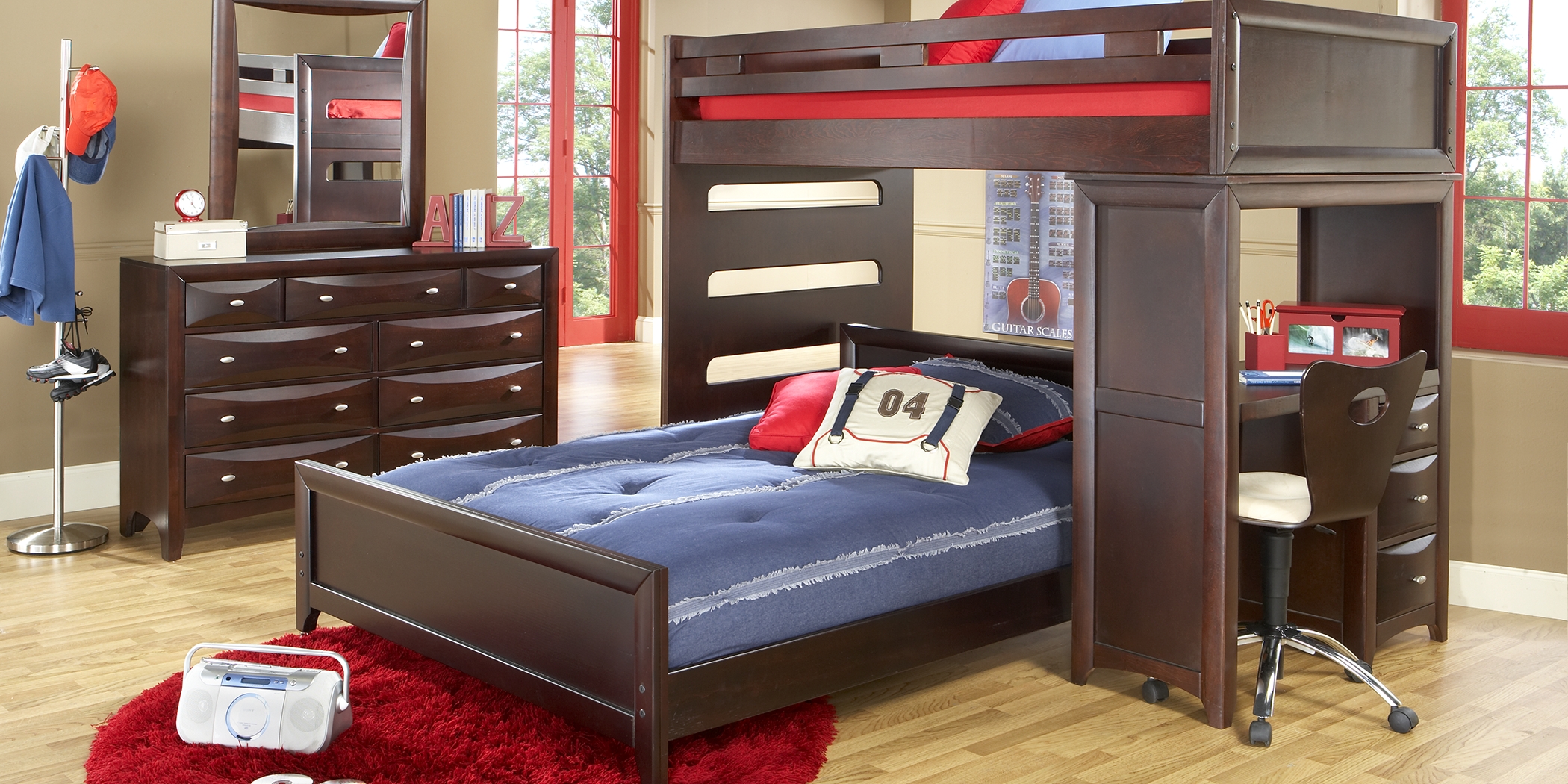 Ivy League Cherry Twin/Twin Student Loft with Desk - Thumbnail - Image 2