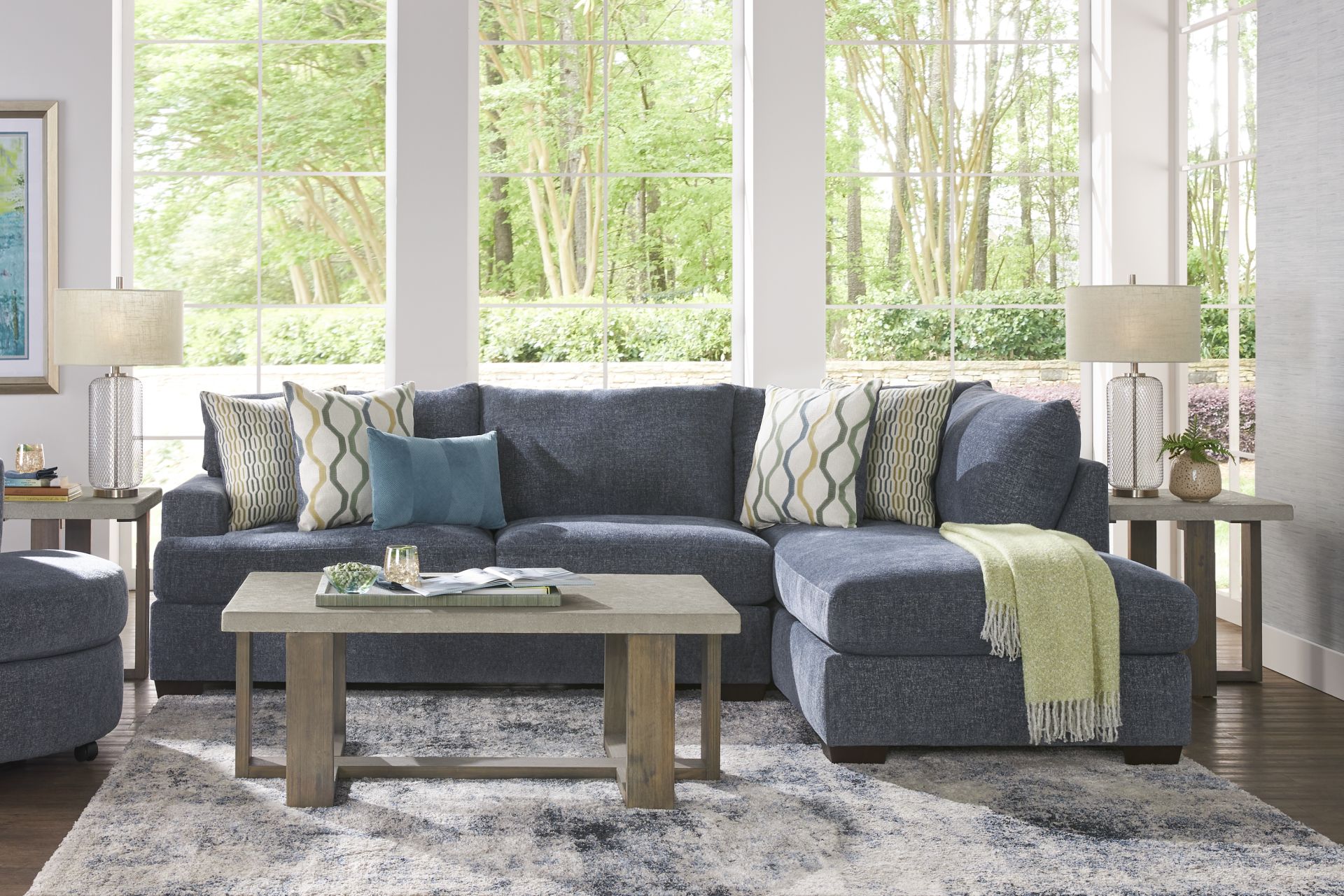 Briar Street Blue Chenille 5 Pc Sectional Living Room - Image 1
