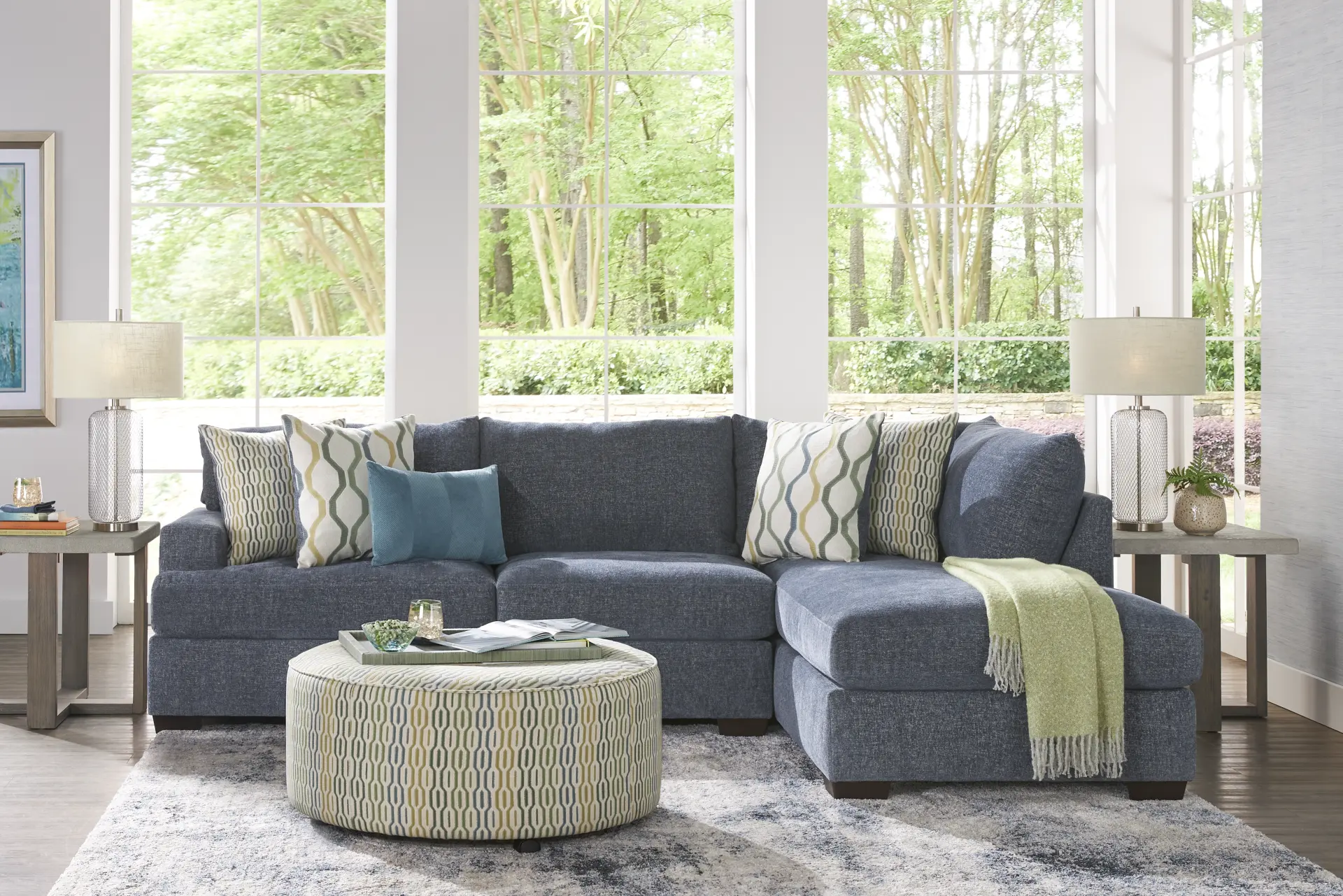 Briar Street Blue Chenille 5 Pc Sectional Living Room