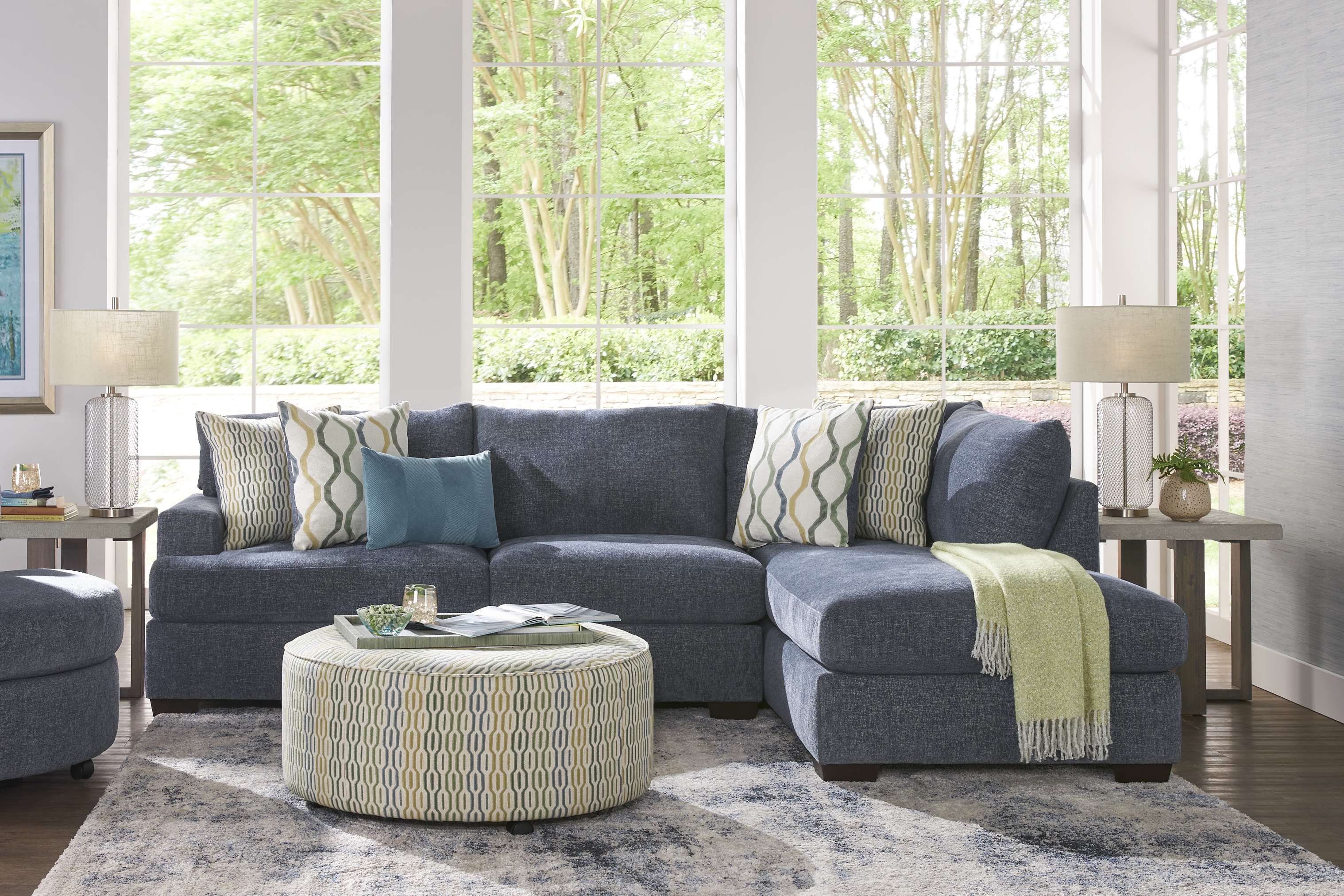 Briar Street Blue Chenille 6 Pc Sectional Living Room - Thumbnail - Image 1