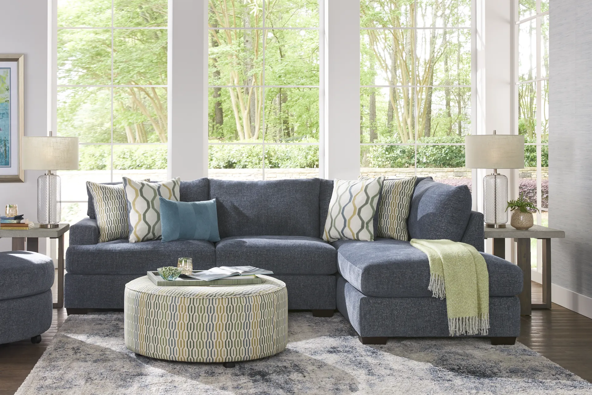 Briar Street Blue Chenille 2 Pc Sectional - Image 1
