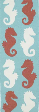 Seahorse Soiree Teal 2' x 6' Indoor/Outdoor Rug