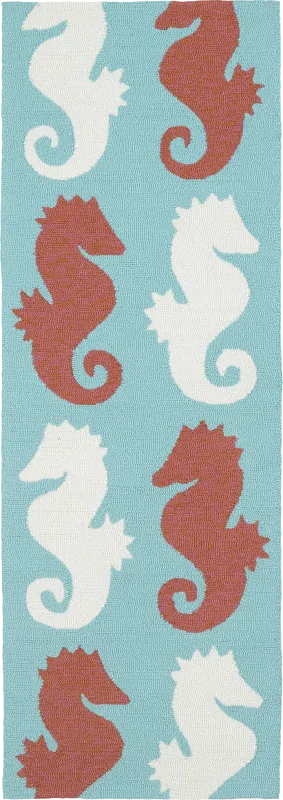 Seahorse Soiree Teal 2' x 6' Indoor/Outdoor Rug