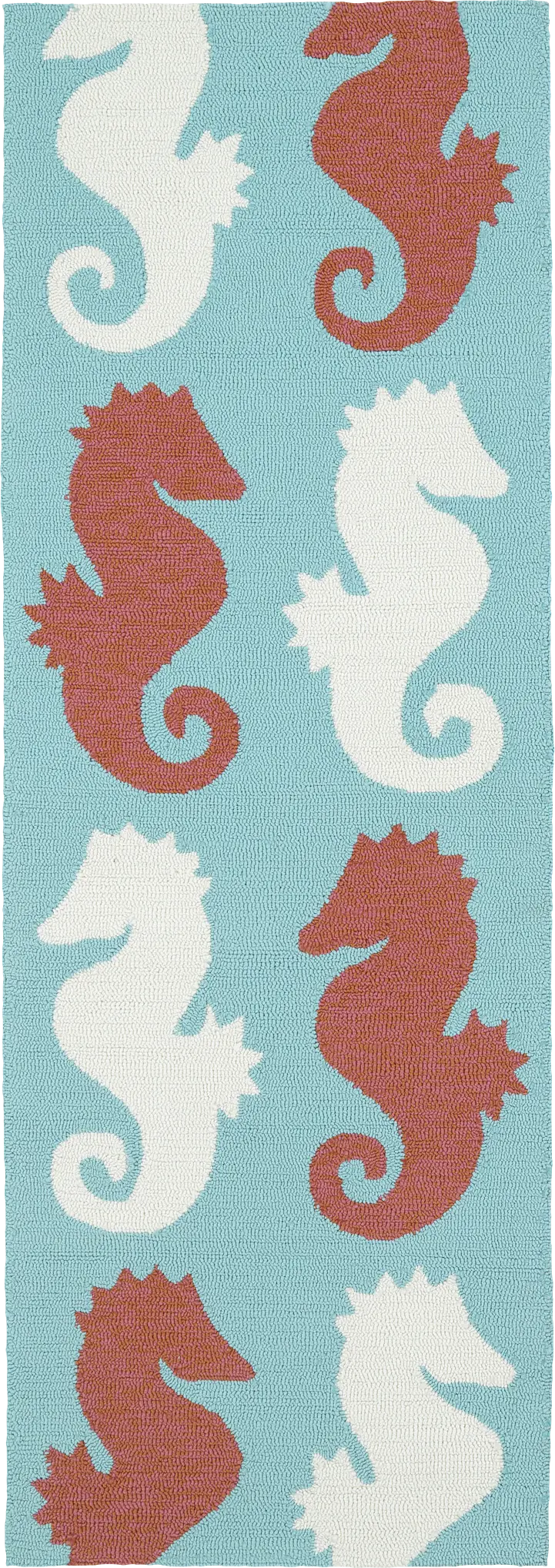 Seahorse Soiree Teal 2' x 6' Indoor/Outdoor Rug