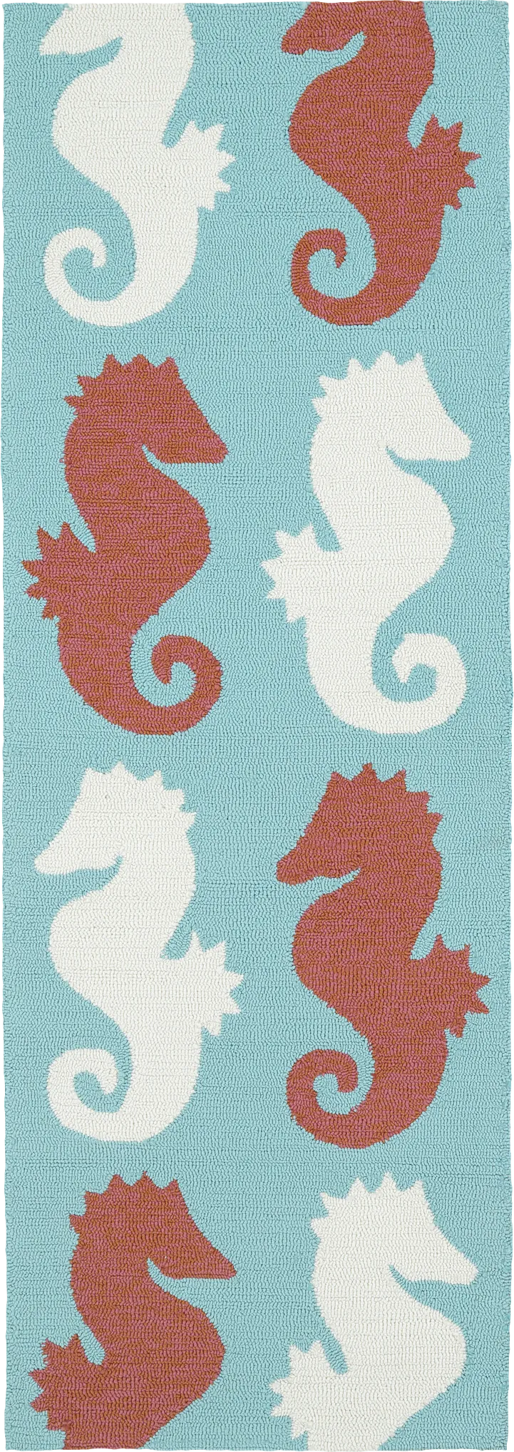Seahorse Soiree Teal 2' x 6' Indoor/Outdoor Rug - Image 1