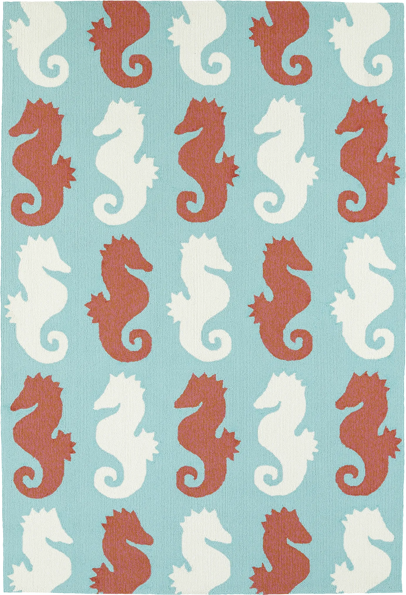 Seahorse Soiree Teal 5' x 7'6 Indoor/Outdoor Rug - Thumbnail - Image 1