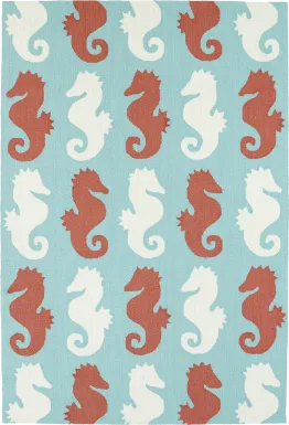 Seahorse Soiree Teal 5' x 7'6 Indoor/Outdoor Rug