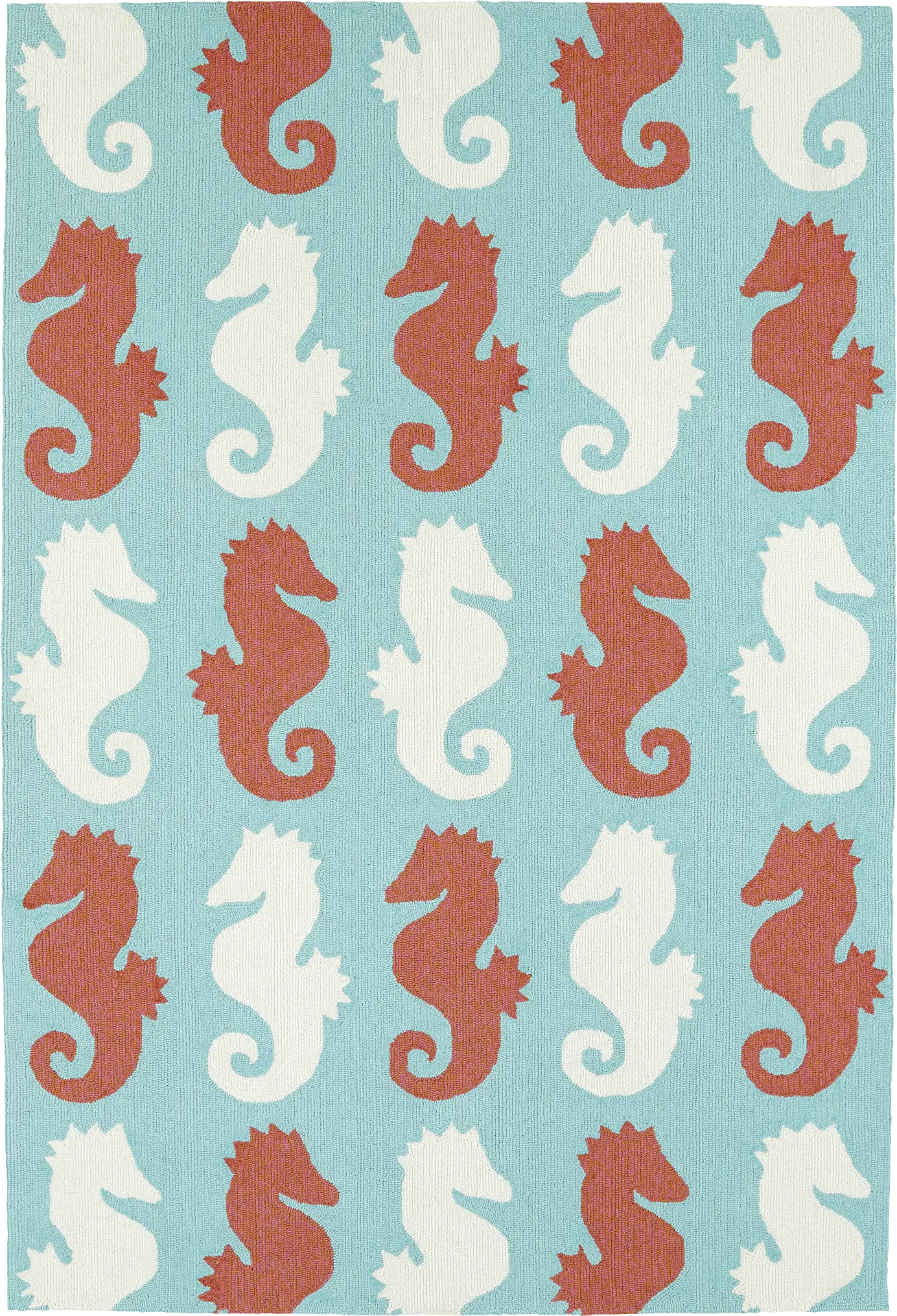 Seahorse Soiree Teal 7'6 x 9' Indoor/Outdoor Rug