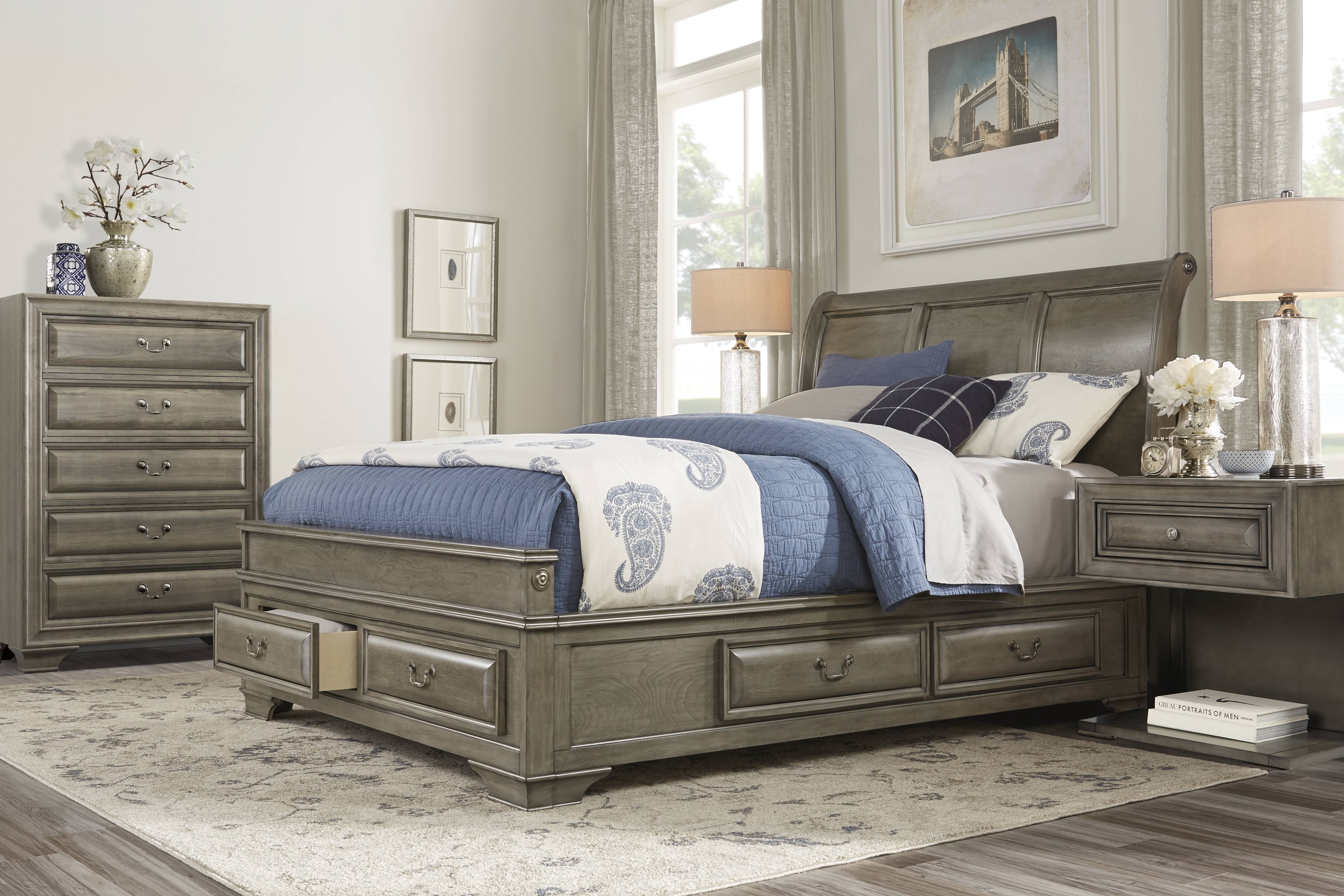 Mill Valley II Gray 5 Pc King Sleigh Bedroom with Storage - Thumbnail - Image 1