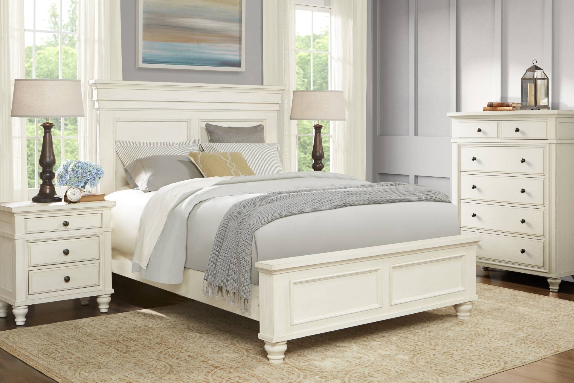 Lake Town Off-White 5 Pc Queen Panel Bedroom full room