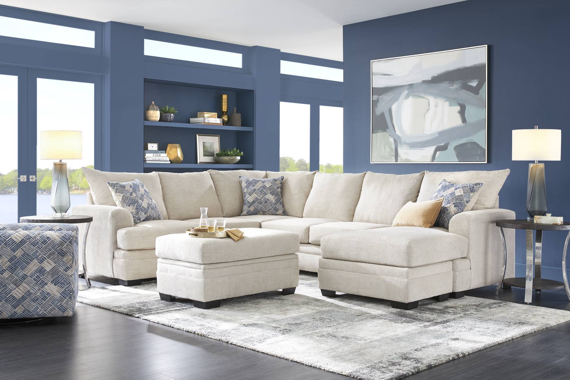 Copley Court Parchment 3 Pc Sectional Living Room full room