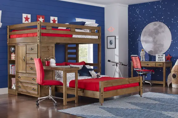 Kids Creekside 2.0 Chestnut Full Loft with Loft Chest and Bookcase