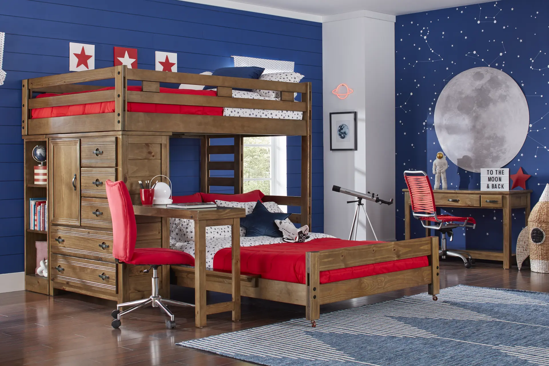 Kids Creekside 2.0 Chestnut Full Loft with Loft Chest and Bookcase