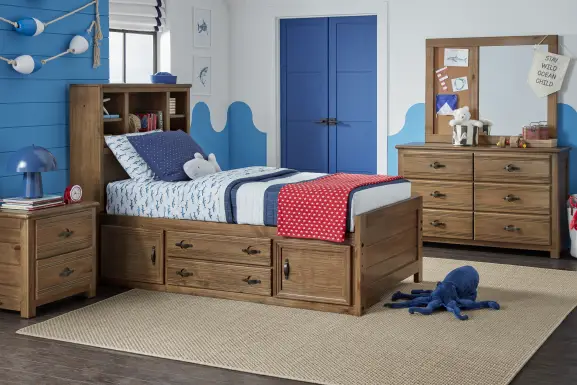 Kids Creekside 2.0 Chestnut Full Bookcase Bed with Storage Side Rail