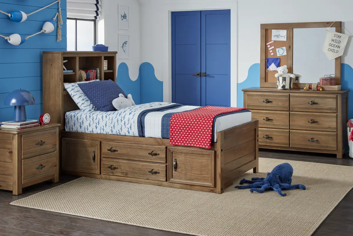Kids Creekside 2.0 Chestnut Full Bookcase Bedroom with 2 Storage Side Rails