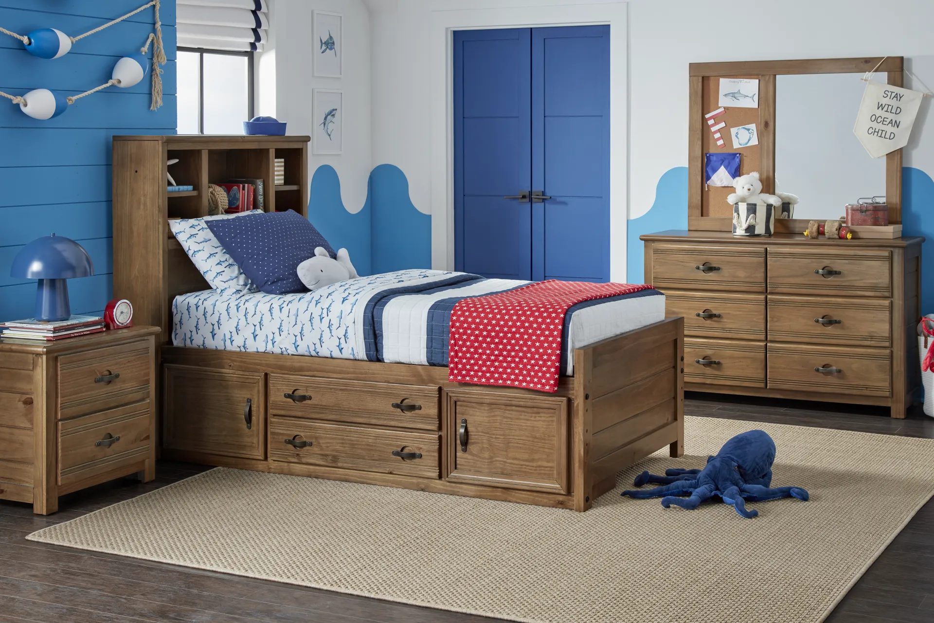 Kids Creekside 2.0 Chestnut Full Bookcase Bed with Storage Side Rail - Image 1