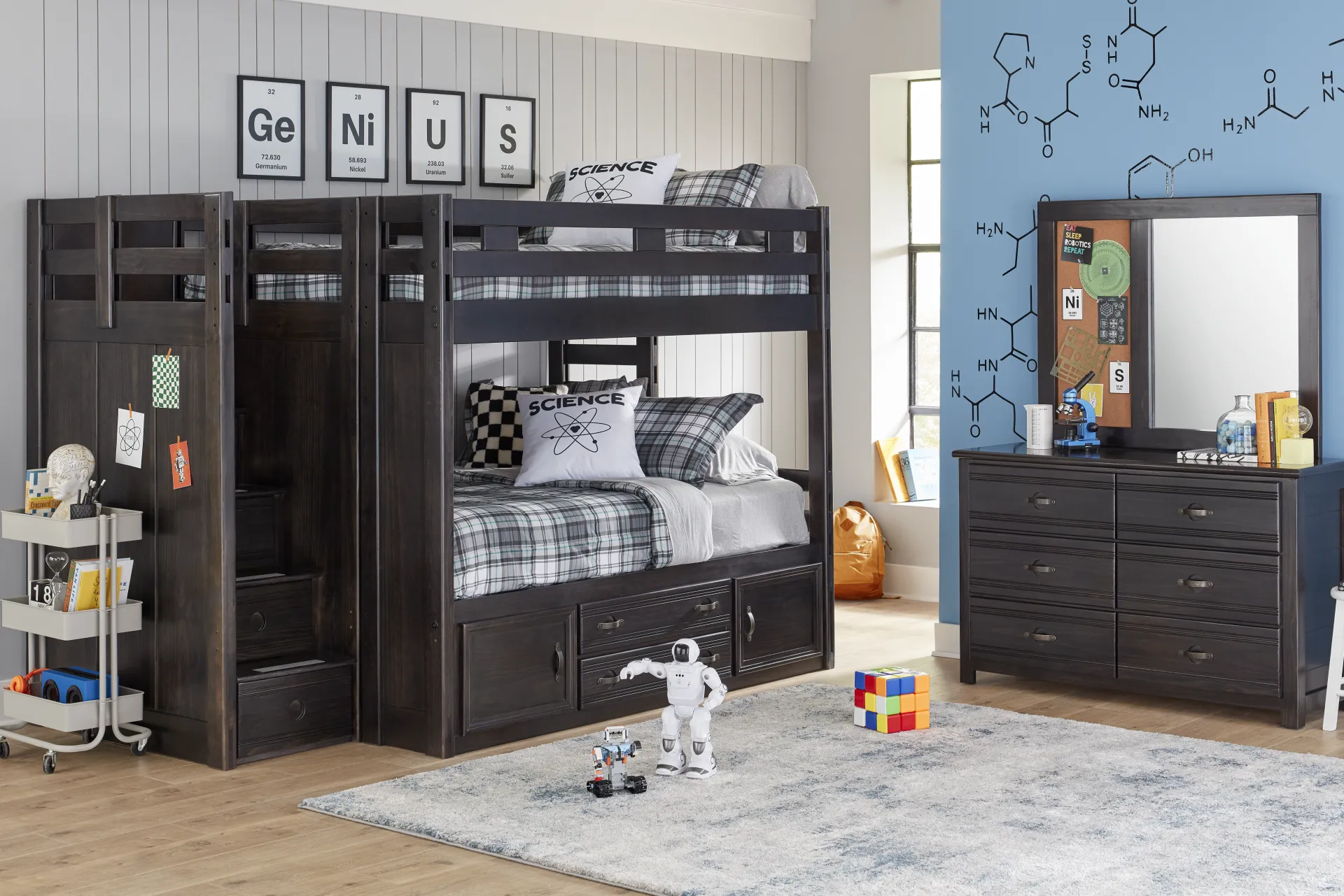 Kids Creekside 2.0 Charcoal Full/Full Step Bunk Bed with Storage Side Rail - Image 2