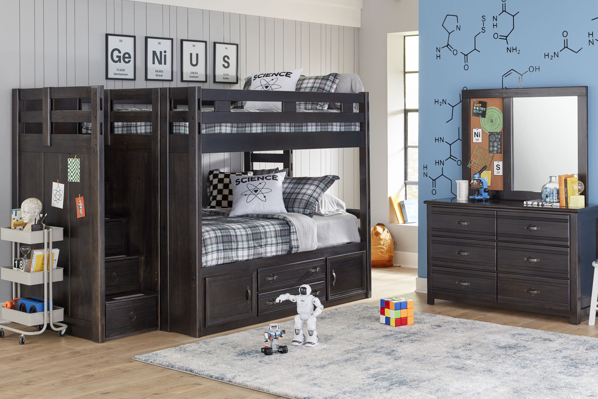 Kids Creekside 2.0 Charcoal Full/Full Step Bunk Bed with Storage Side Rail - Image 2