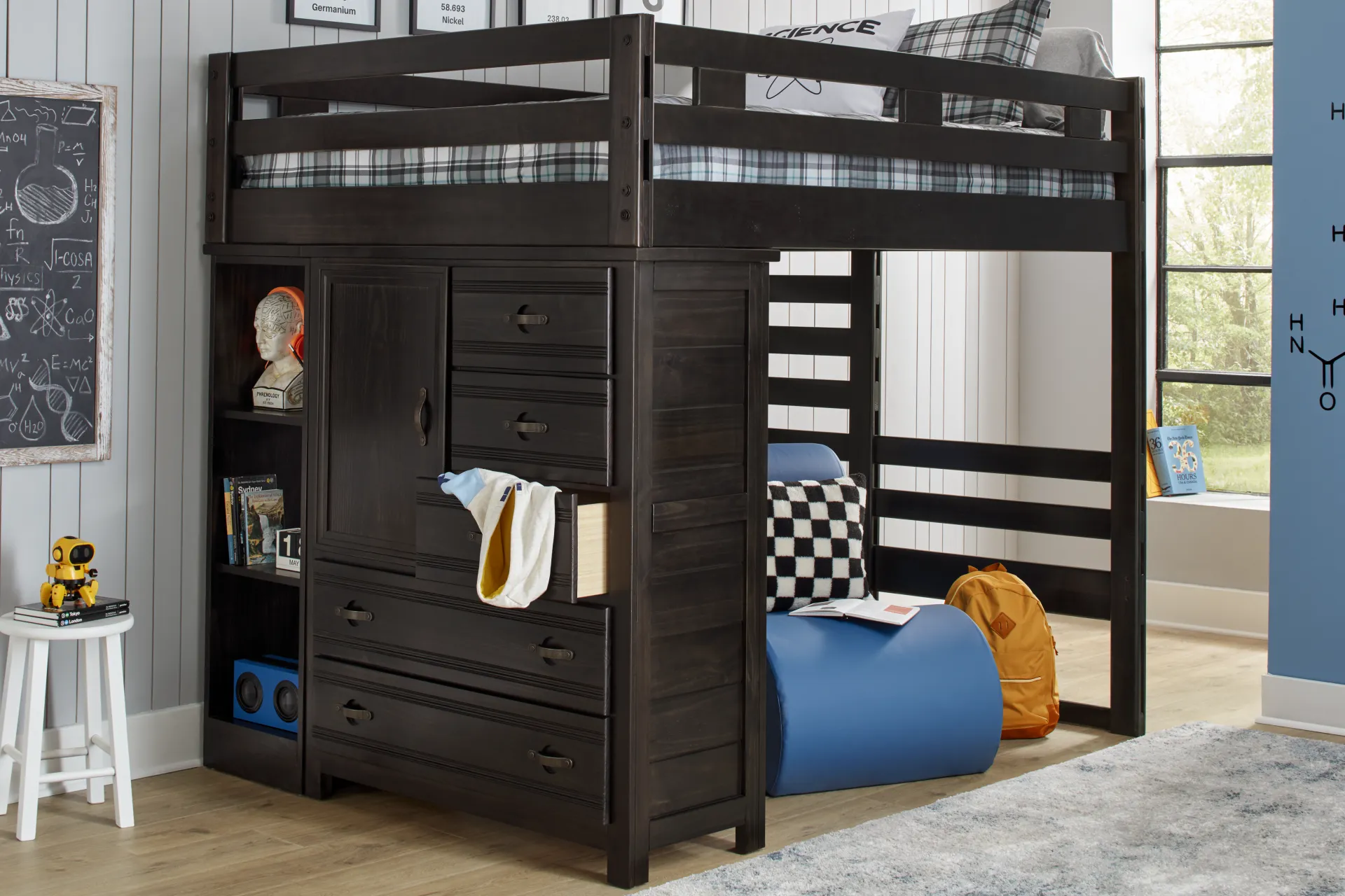 Kids Creekside 2.0 Charcoal Full Loft with Loft Chest and Bookcase - Image 1
