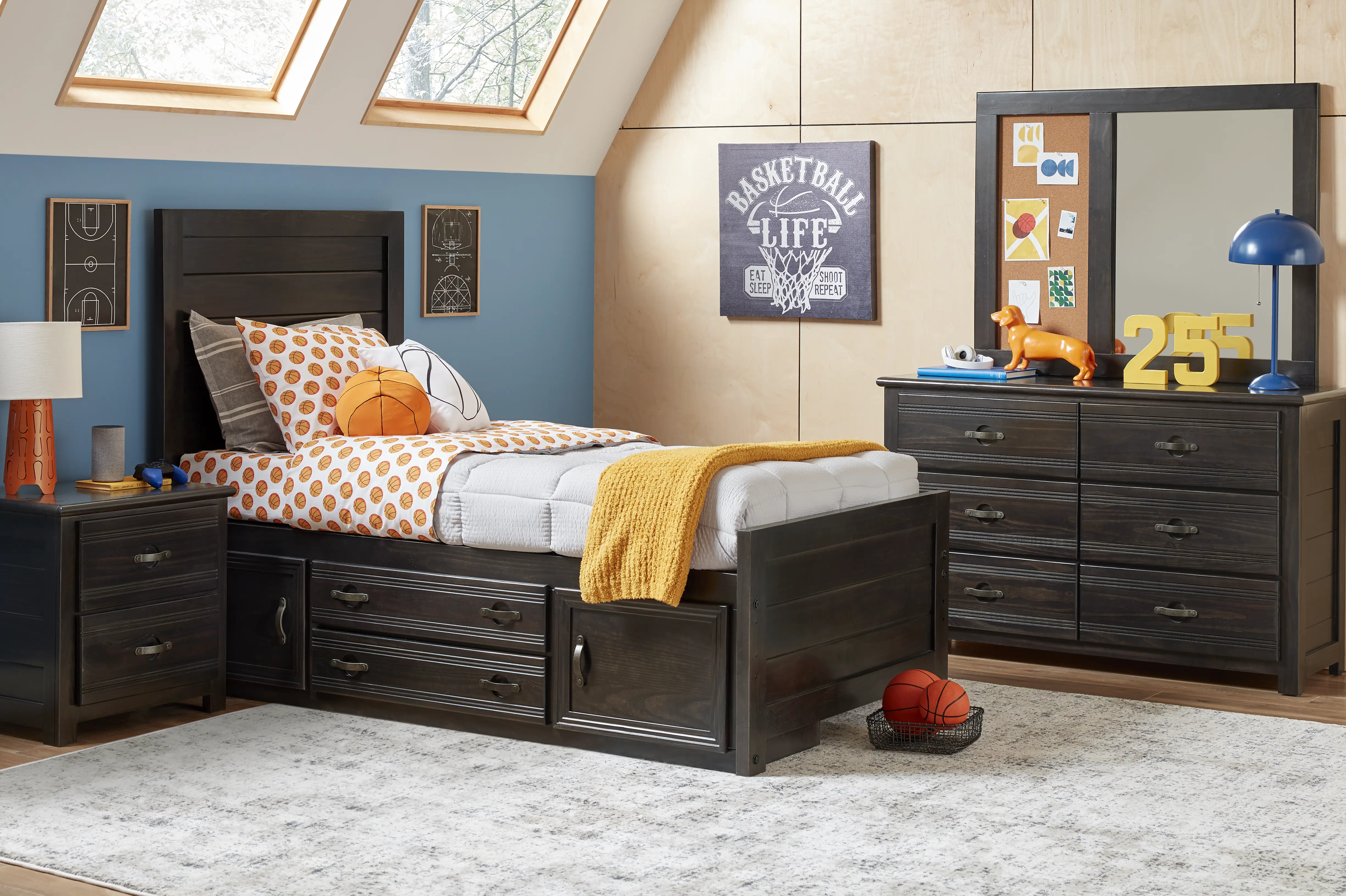 Kids Creekside 3.0 Charcoal Twin Panel Bed with Storage Side Rail - Thumbnail - Image 2