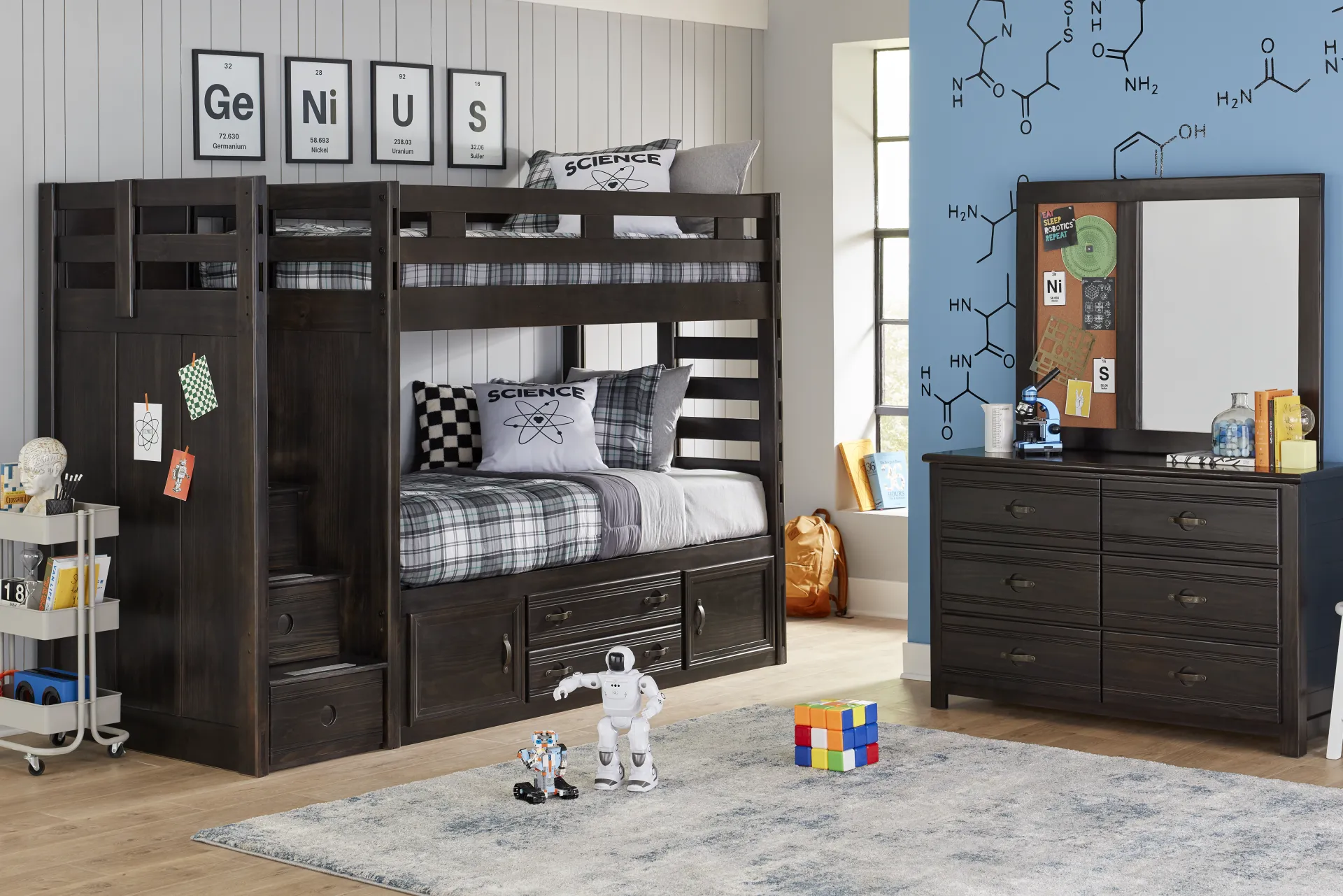 Kids Creekside 2.0 Charcoal Twin/Twin Step Bunk Bed with Storage Side Rail - Image 1