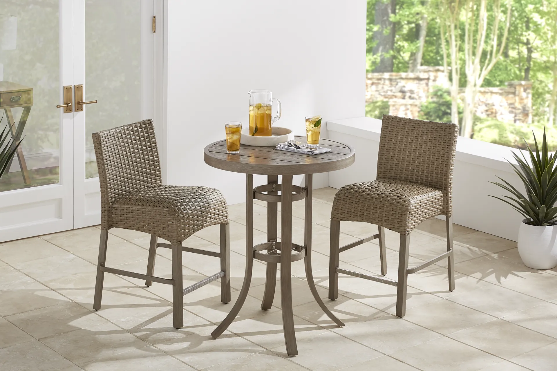 Siesta Key Gray 30" Round Balcony Height Outdoor Dining Table with Umbrella Hole - Image 1