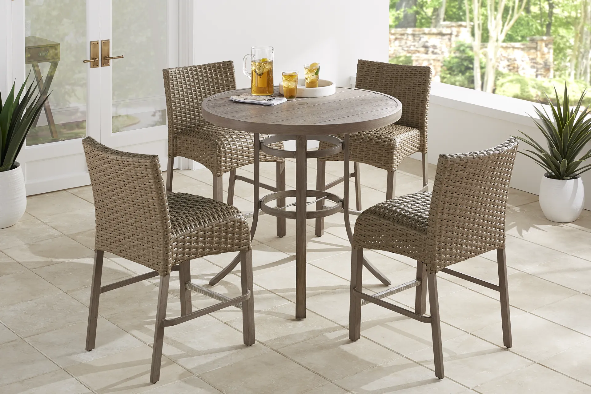 Siesta Key Gray 40" Round Balcony Height Outdoor Dining Table with Umbrella Hole - Image 1