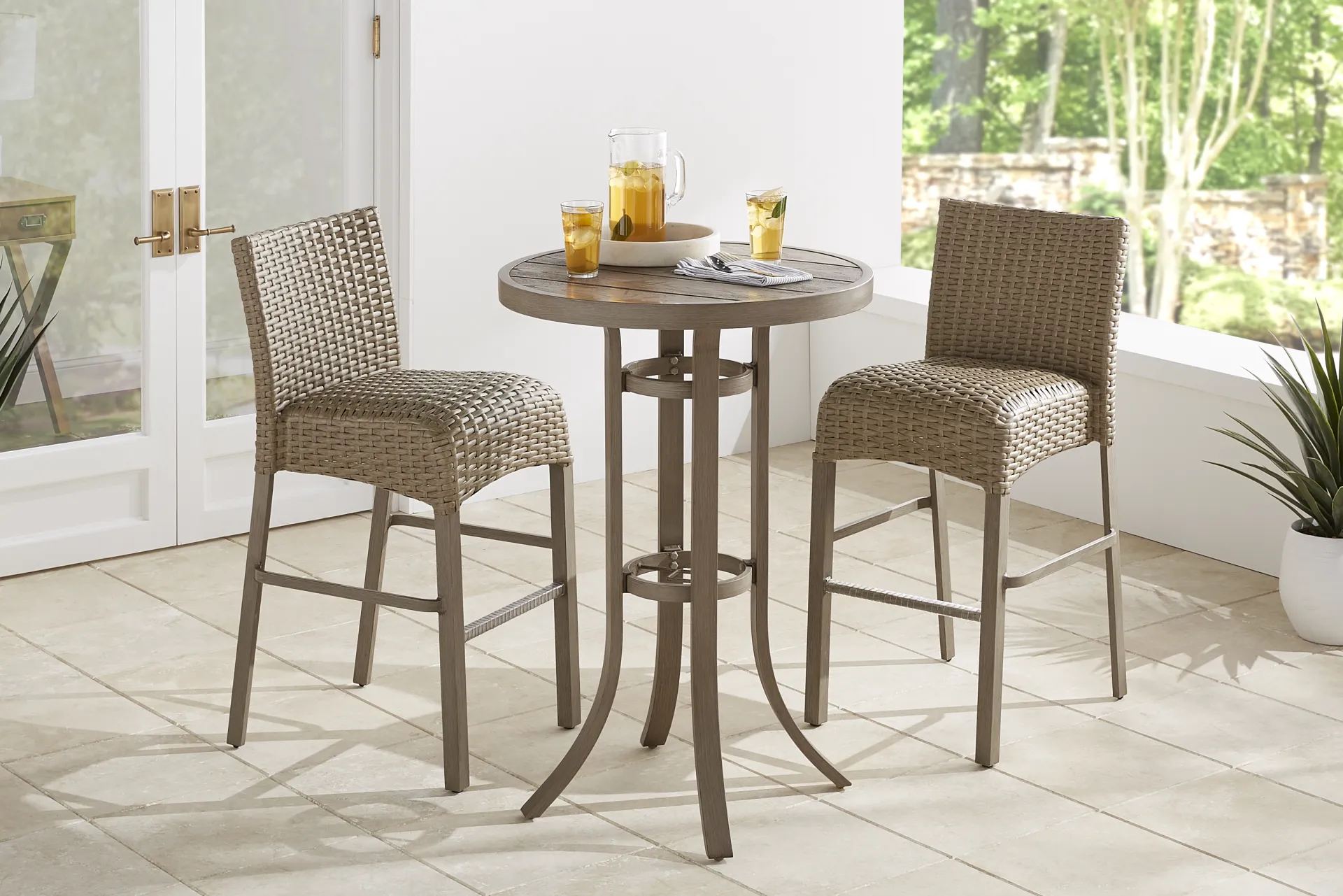 Siesta Key Gray 30" Round Bar Height Outdoor Dining Table with Umbrella Hole - Image 1