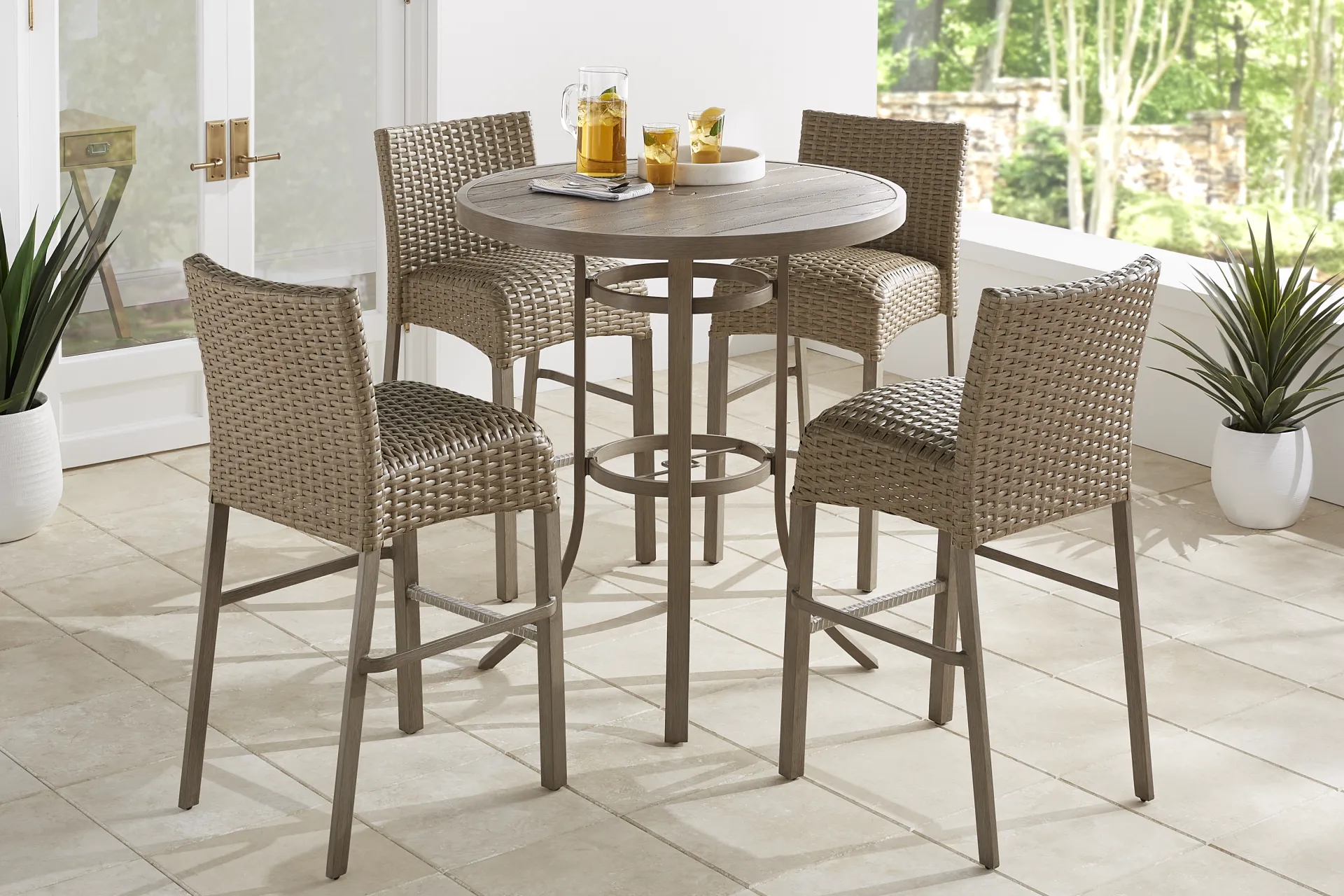 Siesta Key Gray 40" Round Bar Height Outdoor Dining Table with Umbrella Hole - Image 1