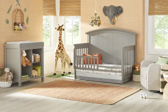 Kids Cottage Colors Gray 4-in-1 Convertible Nursery Set with Toddler Rail