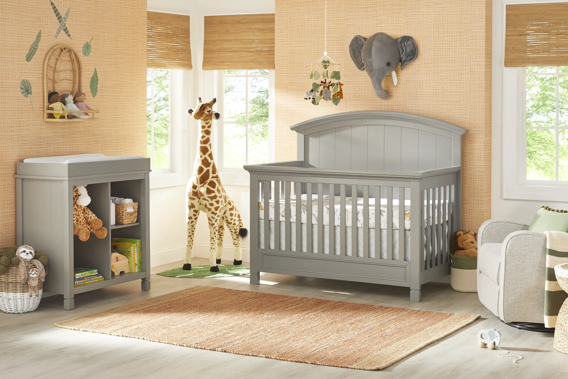 Kids Cottage Colors Gray 4-in-1 Convertible Nursery Set