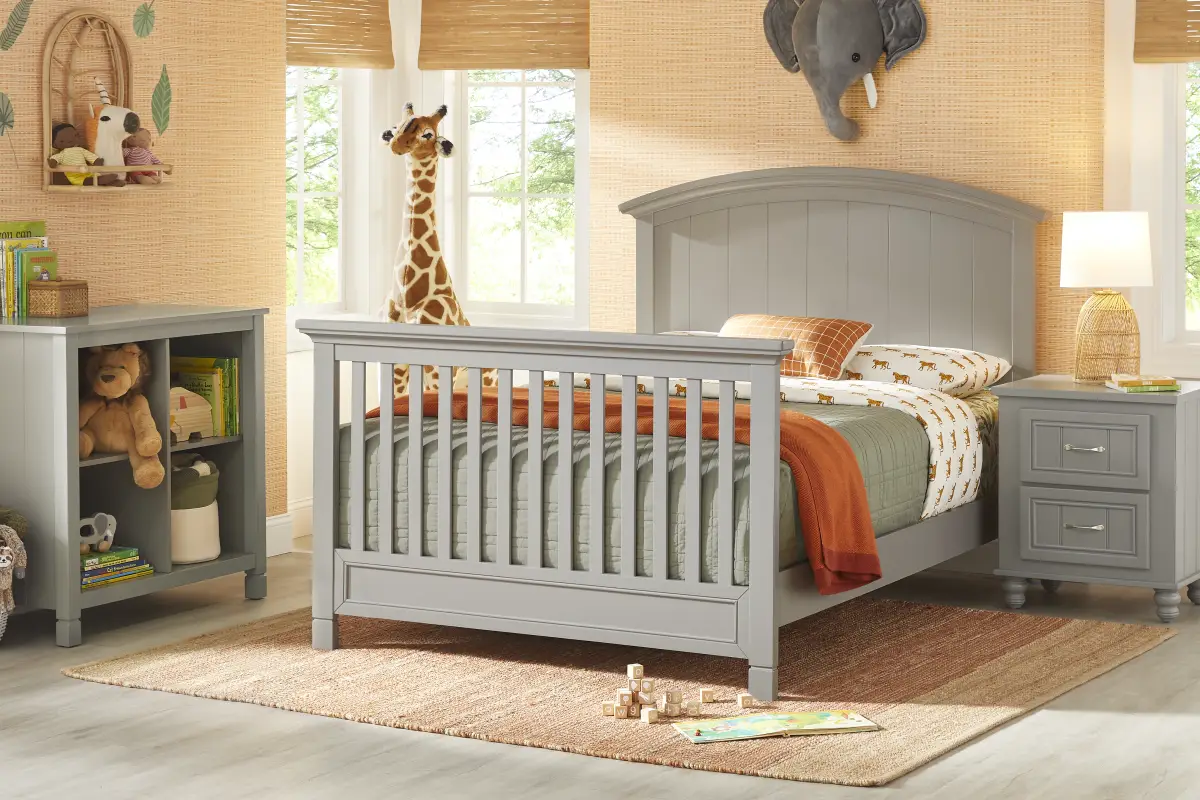 Train Rails Color:gray Cottage Colors 4 Pc Gray Bedroom Set With Crib, Bookcase With Changing ...