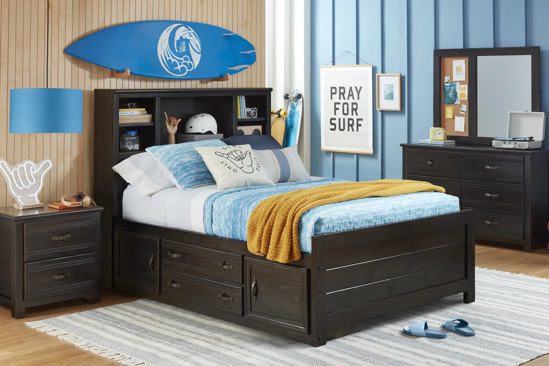 Kids Creekside 2.0 Charcoal Twin Bookcase Bed with Storage Side Rail - Image 1