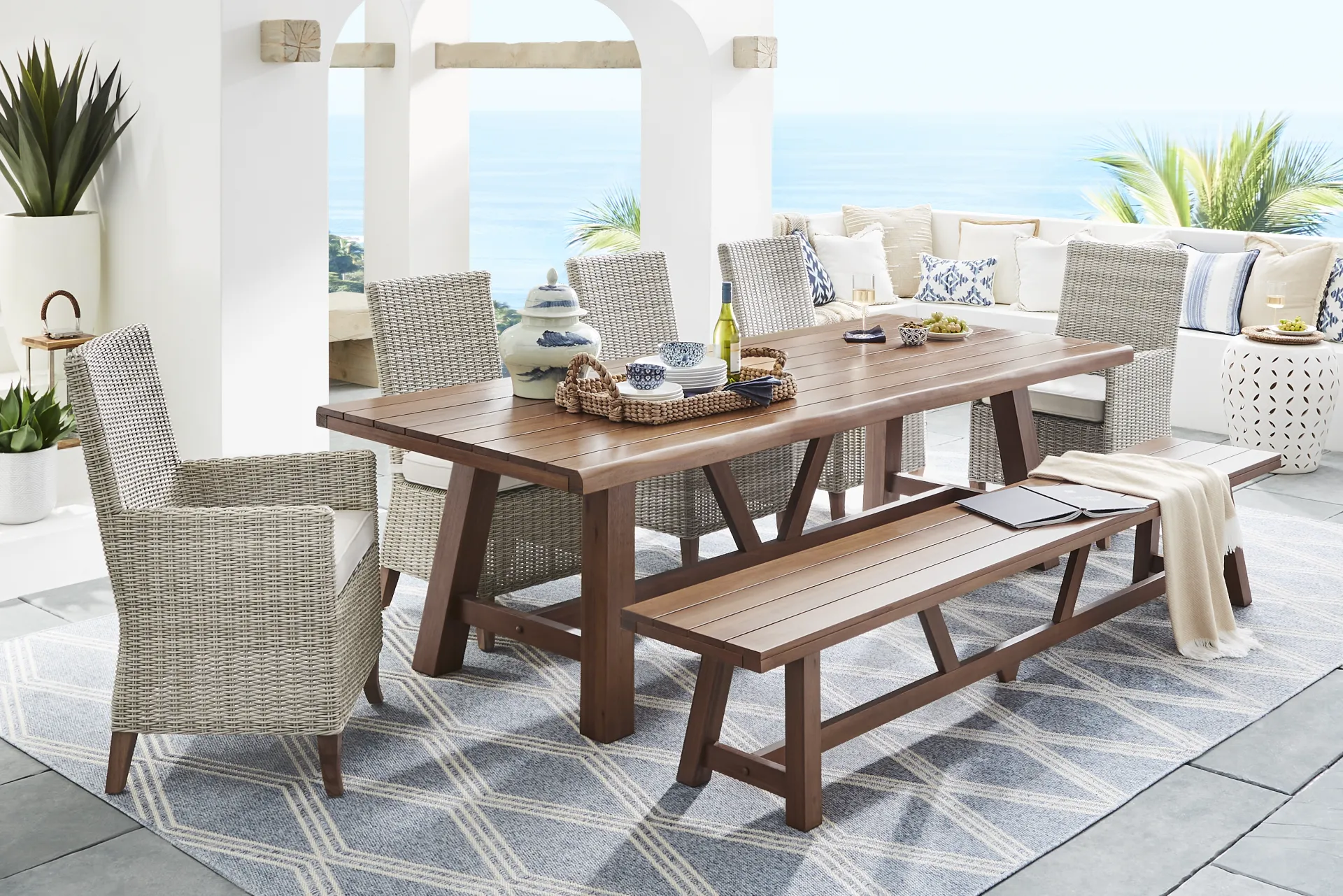 Patmos Tan 102 in. Outdoor Dining Bench - Image 1