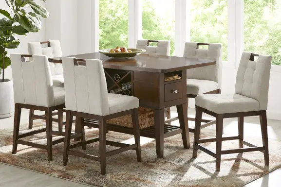 Walstead Place Brown 5 Pc Counter Height Dining Room with Beige Barstools