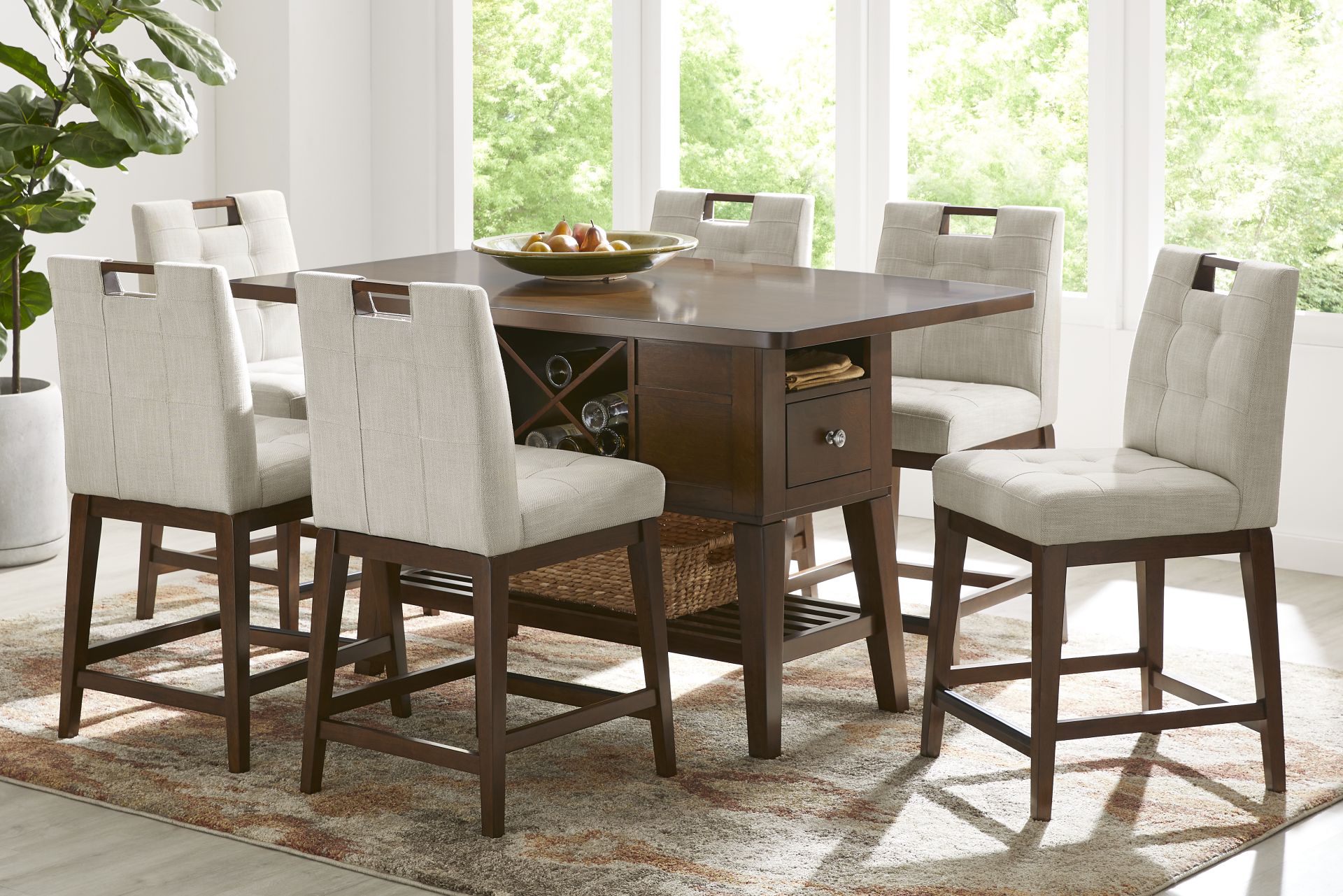 Walstead Place Brown 5 Pc Counter Height Dining Room with Beige Barstools - Image 1