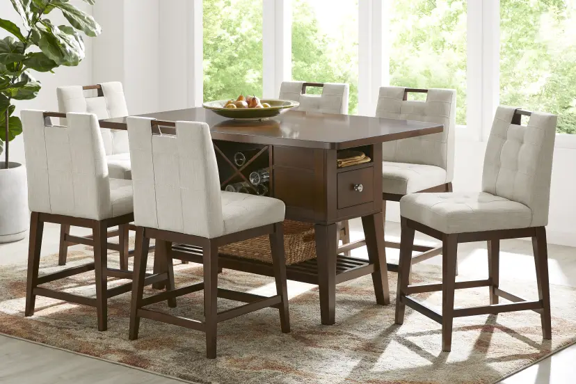 Walstead Place Brown 5 Pc Counter Height Dining Room with Beige Barstools