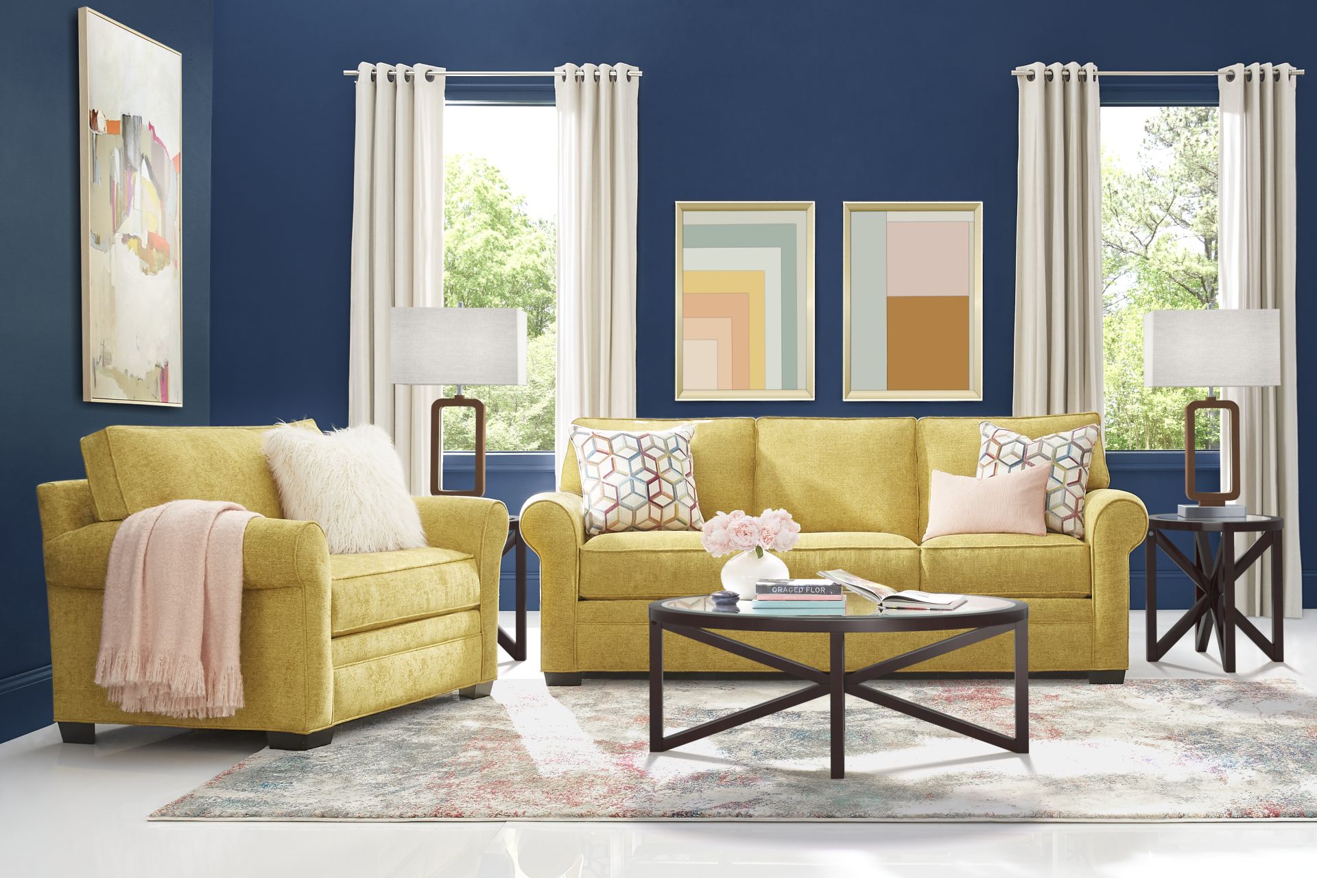 Bellingham Sunflower Textured Chenille 7 Pc Living Room - Image 1