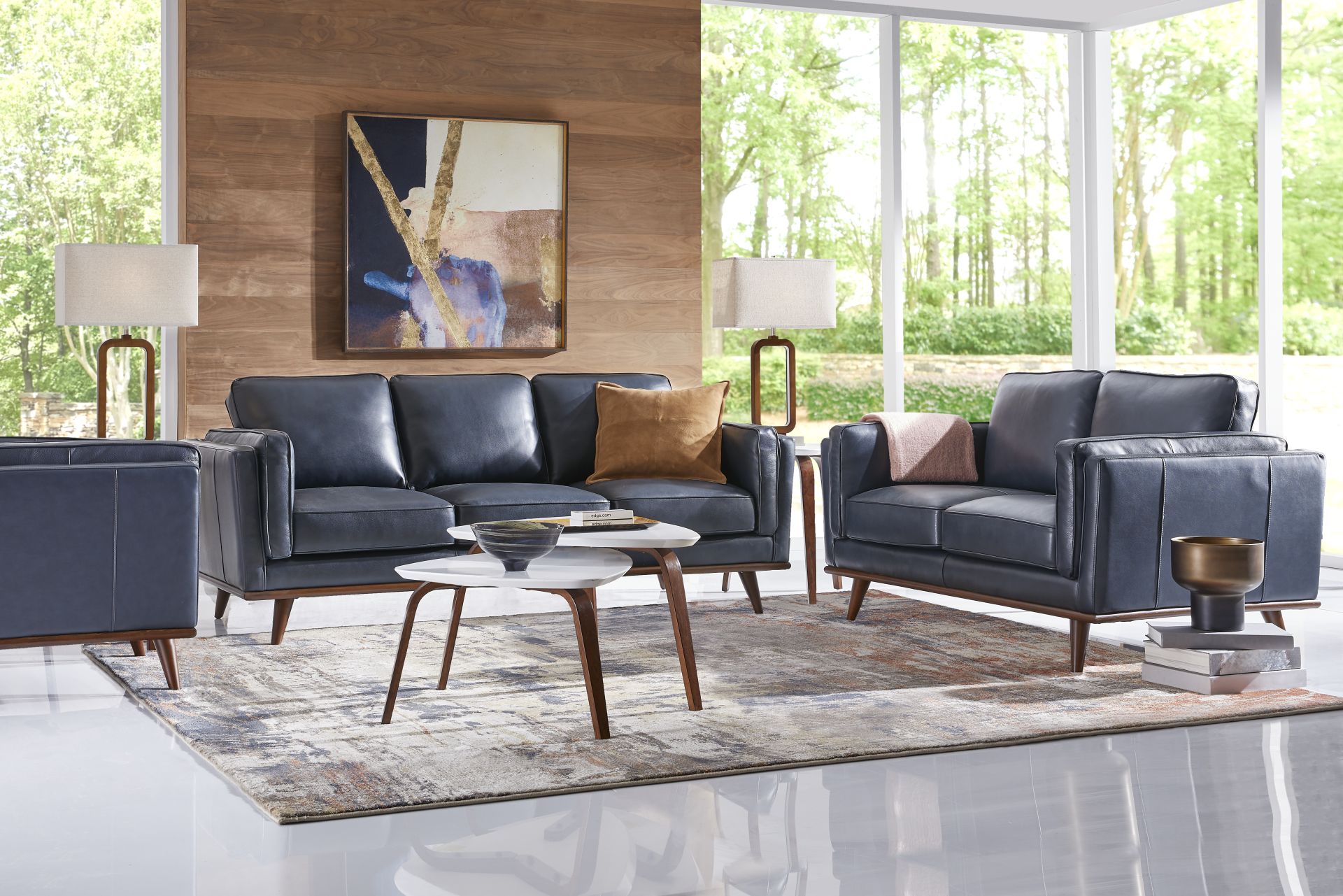 Cassina Court Navy Leather 5 Pc Living Room - Image 1
